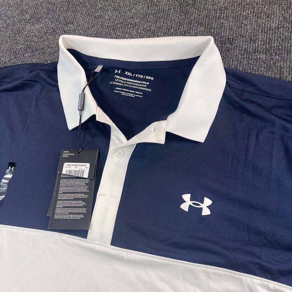 Under Armour Performance Polo Shirt Size XXL Blue White Golf